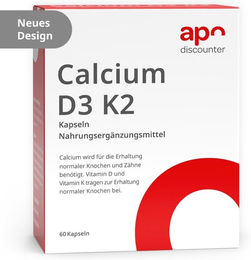 apodiscounter Calcium D3 K2 Kapseln mit Carbonat 60 Stück – Bild 1 von 1