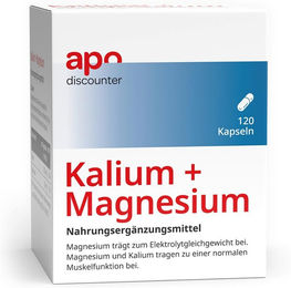 apodiscounter Kalium und Magnesium Aktiv Mineralstoff-Komplex Citrat Kapseln vegan 120 Stück – Bild 1 von 1