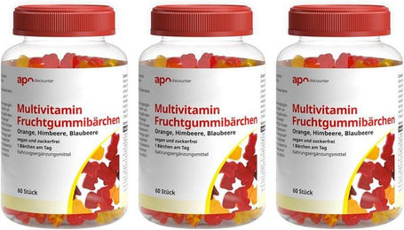 apodiscounter Multivitamin Fruchtgummibärchen zuckerfrei und vegan für Kinder und Erwachsene 180 Stück – Bild 1 von 1