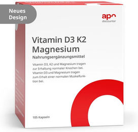apodiscounter Vitamin D3 K2 Magnesium Kapseln ohne Gelatine 105 Stück – Bild 1 von 1