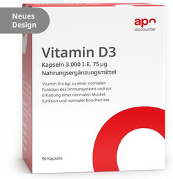 apodiscounter Vitamin D3 Kapseln 3000 I.E. 75 µg für Schwangere und Stillende 90 Stück – Bild 1 von 1