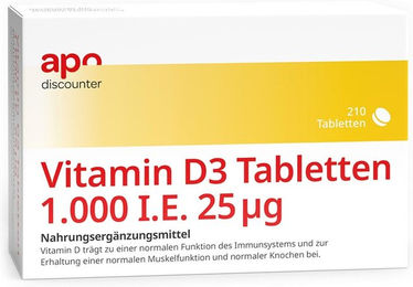 apodiscounter Vitamin D3 Tabletten 1000 I.E. vegan und vegetarisch 210 Stück – Bild 1 von 1