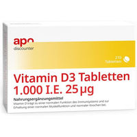 Produktbild von apodiscounter Vitamin D3 Tabletten 1000 I.E. vegan und vegetarisch 210 Stück