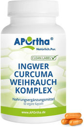 APOrtha Ingwer-Curcuma-Weihrauch-Komplex Kapseln vegan bio ohne Zusatzstoffe 60 Stück – Bild 1 von 1