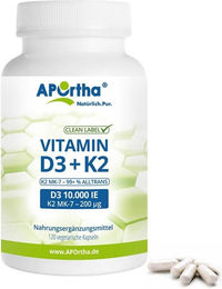 APOrtha Vitamin D3 10.000 IE und Vitamin K2 MK-7 200 µg vegetarische Kapseln – Bild 1 von 1