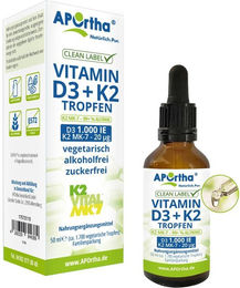 APOrtha Vitamin D3 1000 IE und Vitamin K2 Tropfen vegan und ohne Zusatzstoffe – Bild 1 von 1