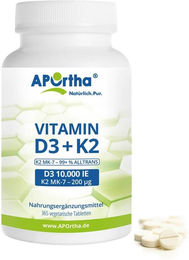 APOrtha Vitamin D3 10000 IE und Natto Vitamin K2 MK-7 Cyclo Tabletten vegan und vegetarisch – Bild 1 von 1