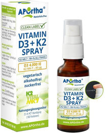 APOrtha Vitamin D3 4000 IE und Vitamin K2 MK-7 40 µg Mundspray vegetarisch zuckerfrei bio für Erwachsene – Bild 1 von 1