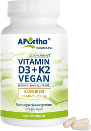 APOrtha Vitamin D3 4000 IE und Vitamin K2 MK-7 Cyclo 200 µg Kapseln Vegan 120 Stück – Bild 1 von 1