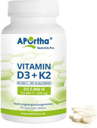 APOrtha Vitamin D3 5000 IE + Natto Vitamin K2 MK-7 Cyclo 200 µg Tabletten vegan vegetarisch – Bild 1 von 1