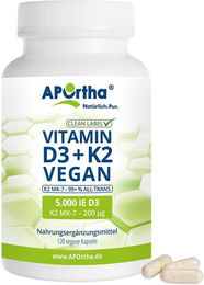 APOrtha Vitamin D3 5000 IE und Vitamin K2 MK-7 Cyclo 200 µg Kapseln vegan 120 Stück – Bild 1 von 1