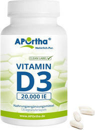 APOrtha Vitamin D3 Depot Kapseln 20000 IE vegetarisch bio ohne Zusatzstoffe 120 Stück – Bild 1 von 1