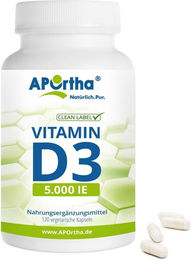 APOrtha Vitamin D3 Kapseln 5000 IE vegetarisch bio 120 Stück – Bild 1 von 1