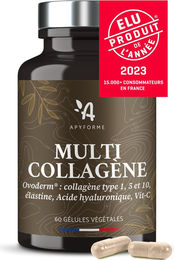 Apyforme Multi Collagene Kapseln mit Typ I, Typ 5 und Typ 10 Kollagen aus Huhn, glutenfrei und laktosefrei, 60 Kapseln – Bild 1 von 1
