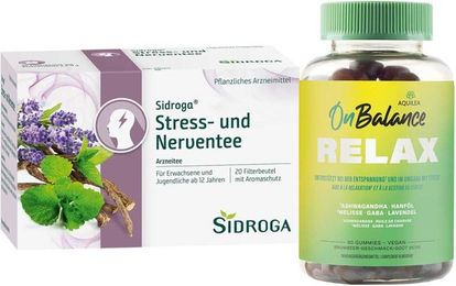 Aquilea Onbalance Relax Gummies vegan zuckerfrei glutenfrei laktosefrei und Sidroga Stress- & Nerventee – Bild 1 von 1