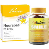 Produktbild von Aquilea Onbalance Smile Gummies und Neurapas Balance Filmtabletten vegan
