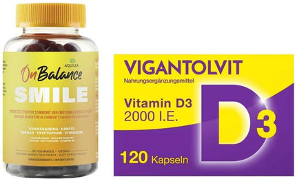 Aquilea Onbalance Smile Gummies und Vigantolvit Vitamin D3 Weichkapseln vegan – Bild 1 von 1