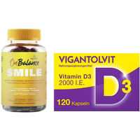 Produktbild von Aquilea Onbalance Smile Gummies und Vigantolvit Vitamin D3 Weichkapseln vegan