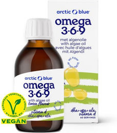 Arctic Blue Omega 3 Algenöl mit DHA, EPA und Hanfsamenöl ALA sowie Vitamin D3, vegan und ohne Zusatzstoffe, flüssig – Bild 1 von 1