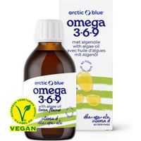 Produktbild von Arctic Blue Omega 3 Algenöl mit DHA, EPA und Hanfsamenöl ALA sowie Vitamin D3, vegan und ohne Zusatzstoffe, flüssig