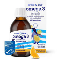 Produktbild von Arctic Blue Omega 3 DHA und EPA Fischöl mit Vitamin D3 flüssig zuckerfrei und ohne Zusatzstoffe für Kinder Erwachsene sowie Schwangere und Stillende