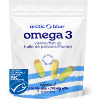 Produktbild von Arctic Blue Omega-3 Fischöl Kapseln mit Vitamin D hochdosiert mit 550 mg DHA und 275 mg EPA MSC-zertifiziert 30 Kapseln