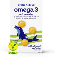 Produktbild von Arctic Blue Vegane Omega-3-Gummis mit DHA Vitamin D3 und Jod zuckerfrei für Kinder und Erwachsene