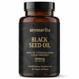 Aromavita Schwarzkümmelöl Kapseln mit 1,8% Thymochinon, kaltgepresstes Nigella Sativa Öl, 60 vegane Softgelkapseln, ohne Zusatzstoffe, laborgeprüft – Bild 1 von 5