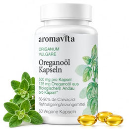 AROMAVITAOILS Oregano-Öl Kapseln Bio mit 108 mg Carvacrol Vegan 60 Kapseln – Bild 1 von 2