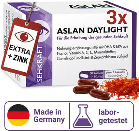 ASLAN Augenvitamine-Komplex mit Lutein, Zeaxanthin, DHA und Zink, 60 Kapseln für Erwachsene, glutenfrei und laktosefrei – Bild 1 von 3
