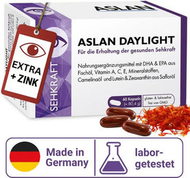ASLAN Augenvitamine-Komplex mit Lutein, Zeaxanthin, DHA und Zink, 60 Kapseln, glutenfrei und laktosefrei für Erwachsene – Bild 1 von 3