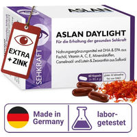 Produktbild von ASLAN Augenvitamine-Komplex mit Lutein, Zeaxanthin, DHA und Zink, 60 Kapseln, glutenfrei und laktosefrei für Erwachsene