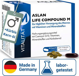 ASLAN Life Compound M Multivitamin für Männer mit Magnesium, Coenzym Q10 und Kürbiskernöl, 60 Kapseln, glutenfrei und laktosefrei – Bild 1 von 3
