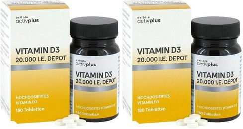 Avitale activplus D3 20.000 IE Tabletten vegan laktosefrei glutenfrei für Erwachsene 180 Stück – Bild 1 von 2
