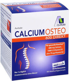 Avitale Calcium Osteo 600 Direkt Pulver Sticks 600 mg 60 Sticks zuckerfrei laktosefrei glutenfrei für Frauen – Bild 1 von 1