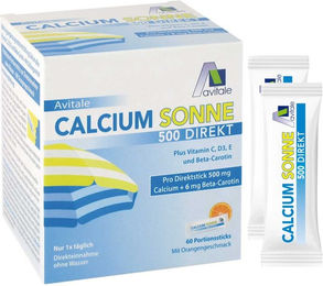 Avitale Calcium Sonne 500 Direkt Sticks mit Calcium, Beta-Carotin, Vitamin C, D3 und E, Orange, 150 g – Bild 1 von 2