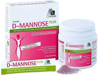 Avitale D-Mannose Plus Sparset mit 2000 mg D-Mannose, Niacin und Biotin, 15 Sticks und 100 g Pulver, glutenfrei und laktosefrei – Bild 1 von 2