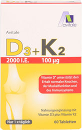 Avitale D3+K2 Vitamin D3 2000 IE und Vitamin K2 100 µg Tabletten 60 Stück – Bild 1 von 1