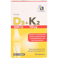 Produktbild von Avitale D3+K2 Vitamin D3 2000 IE und Vitamin K2 100 µg Tabletten 60 Stück