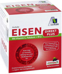 Avitale Eisen Direkt Plus Pulver mit Vitamin C, Folsäure und B12 in Sticks für Frauen, Männer sowie Schwangere und Stillende – Bild 1 von 1