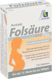 Avitale Folsäure 400 Plus mit Vitamin B12 und Jod Tabletten vegan glutenfrei laktosefrei – Bild 1 von 2