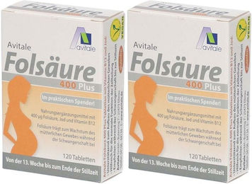 Avitale Folsäure 400 Plus Tabletten glutenfrei laktosefrei ohne Zusatzstoffe – Bild 1 von 2