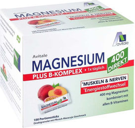 Avitale Magnesium 400 Citrat plus B-Komplex Direktsticks Pfirsich-Maracuja vegan glutenfrei laktosefrei – Bild 1 von 1