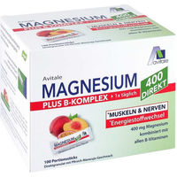 Produktbild von Avitale Magnesium 400 Citrat plus B-Komplex Direktsticks Pfirsich-Maracuja vegan glutenfrei laktosefrei