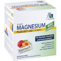 Produktbild von Avitale Magnesium 400 mg mit Vitamin D3 und K2 Direktsticks Pfirsich-Maracuja vegan glutenfrei laktosefrei