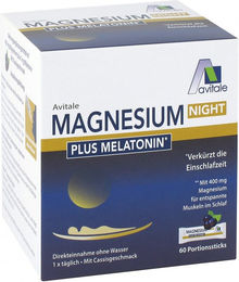 Avitale Magnesium Night Plus mit 1 mg Melatonin Direktsticks, zuckerfrei, glutenfrei und laktosefrei, 60 Stück – Bild 1 von 3