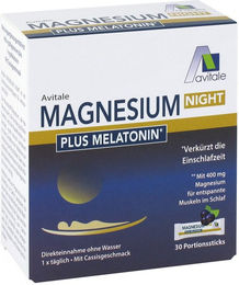 Avitale Magnesium Night Plus mit 1 mg Melatonin Direktsticks, zuckerfrei, laktosefrei und glutenfrei, 30 Stück – Bild 1 von 2