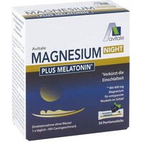 Produktbild von Avitale Magnesium Night Plus mit 1 mg Melatonin Direktsticks, zuckerfrei, laktosefrei und glutenfrei, 30 Stück