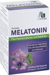 Avitale Melatonin 1 mg mit Passionsblume und Baldrian Kapseln vegan 120 Stück – Bild 1 von 2