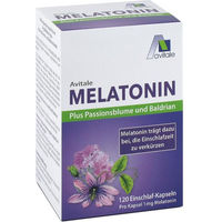 Produktbild von Avitale Melatonin 1 mg mit Passionsblume und Baldrian Kapseln vegan 120 Stück